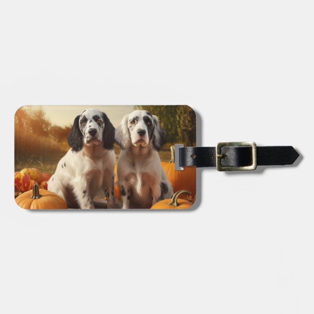 English Setter Puppy Autumn Delight Pumpkin  Luggage Tag (Front Horizontal)