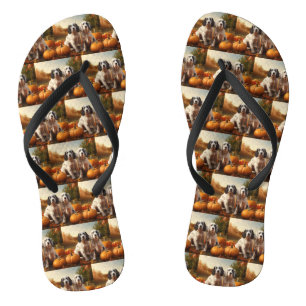 English Setter Puppy Autumn Delight Pumpkin Thongs