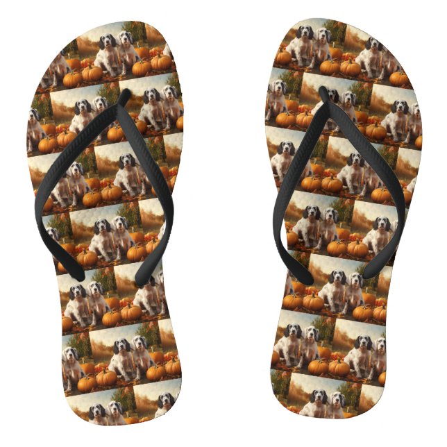 English Setter Puppy Autumn Delight Pumpkin  Thongs (Footbed)