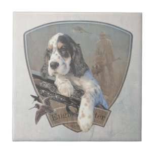 English Setter puppy with a classic shotgun    Ceramic Tile