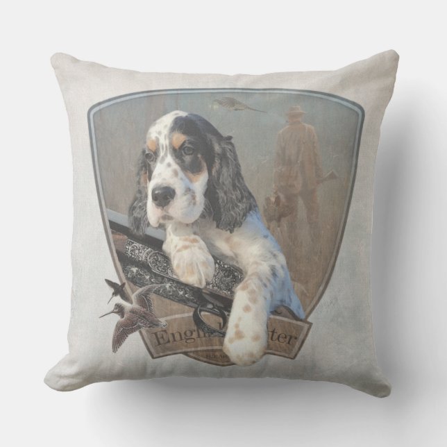 English Setter puppy with a classic shotgun  Cushion (Front)