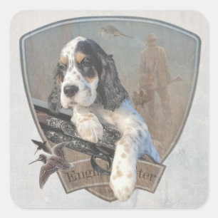 English Setter puppy with a classic shotgun Square Sticker
