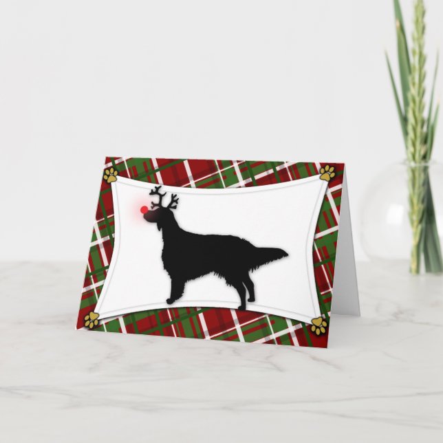 English Setter Reindeer Christmas Card (Front)