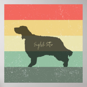English Setter - Retro Sunset - Wall Art