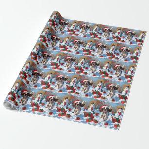 English Setter Running in Snow with Christmas Hat Wrapping Paper