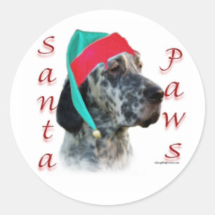 English Setter Santa Paws Classic Round Sticker
