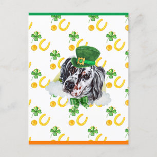 English Setter Shamrock St. Patricks Day Holiday Postcard
