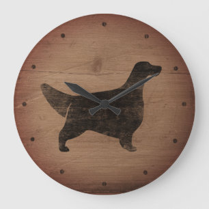 English Setter Silhouette Rustic Style Large Clock