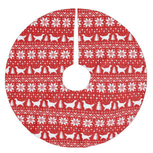 English Setter Silhouettes Christmas Pattern Red Brushed Polyester Tree Skirt