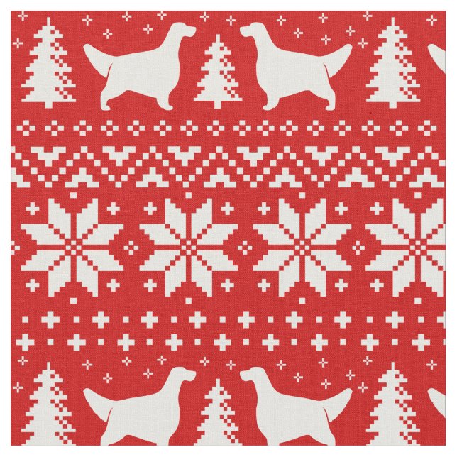 English Setter Silhouettes Dogs Christmas Holiday Fabric (Close Up)