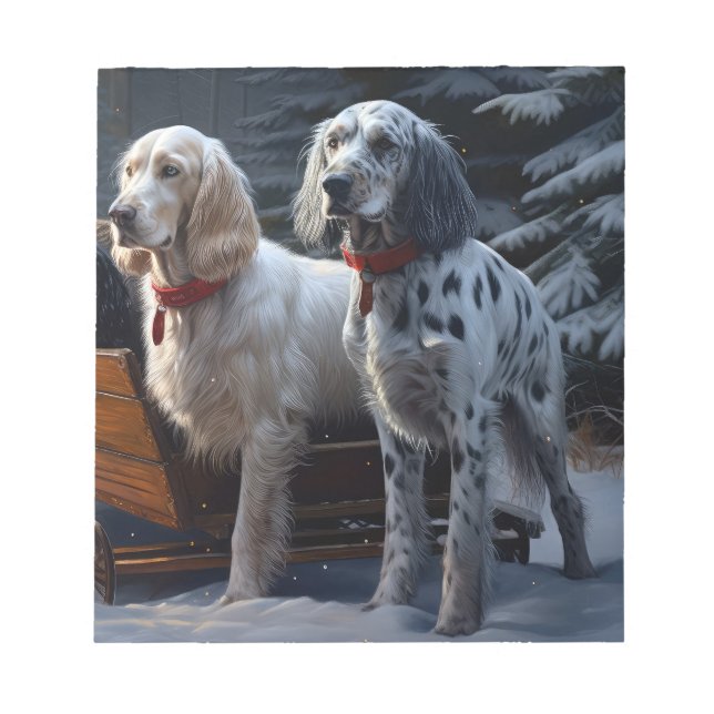 English Setter Snowy Sleigh Christmas Decor  Notepad (Front)