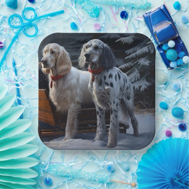 English Setter Snowy Sleigh Christmas Decor  Paper Plate (Party)