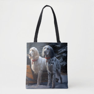 English Setter Snowy Sleigh Christmas Decor Tote Bag