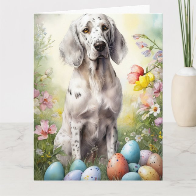 English Setter with Easter Eggs Card (Front)