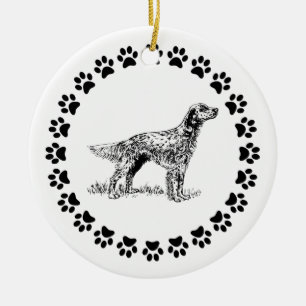 English Setter with Pawprints Ceramic Ornament