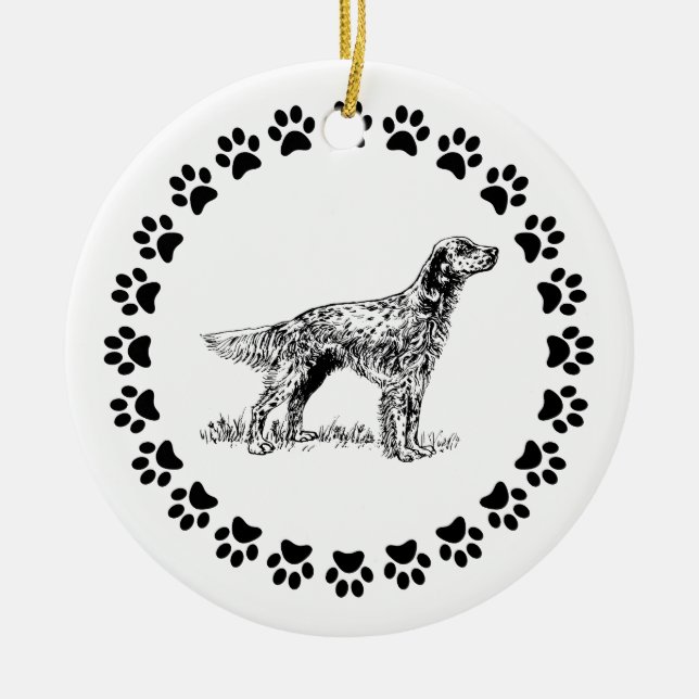 English Setter with Pawprints Ceramic Ornament (Front)