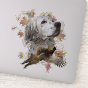 English setter with pheasants, art