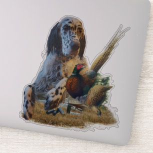 English setter with pheasants, art