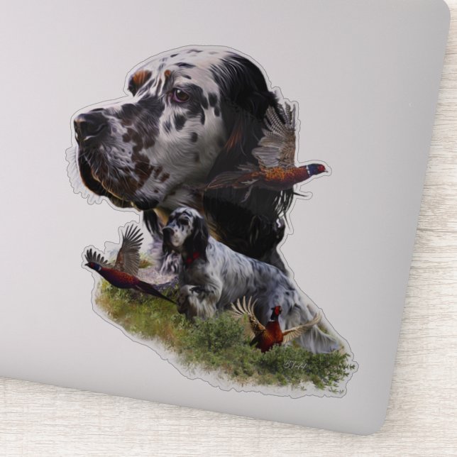 English setter with pheasants, art   (Detail)