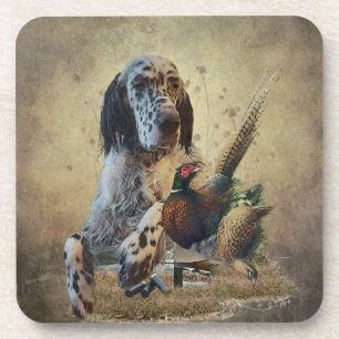 English setter with pheasants, art coaster