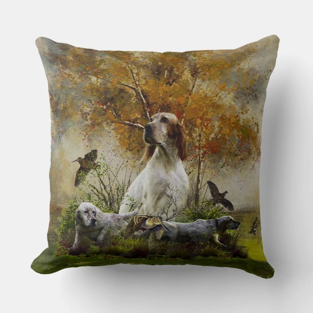 English setter with pheasants, art   cushion (Front)