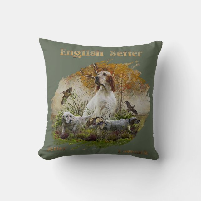 English setter with pheasants, art      cushion (Front)