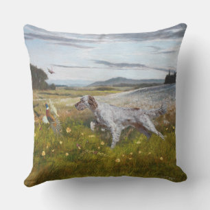English setter with pheasants, art cushion