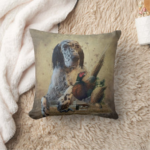 English setter with pheasants, art cushion