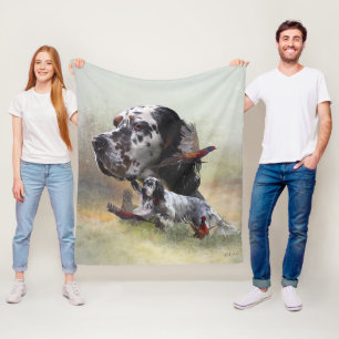 English setter with pheasants, art   fleece blanket