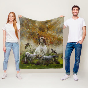 English setter with pheasants, art   fleece blanket