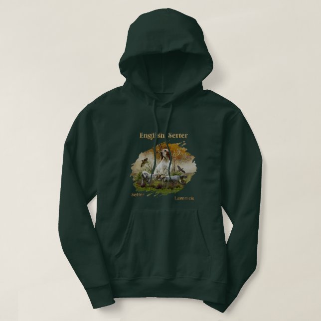 English setter with pheasants, art     hoodie (Design Front)