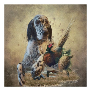 English setter with pheasants, art photo print