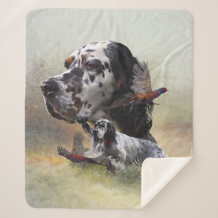 English setter with pheasants, art    sherpa blanket