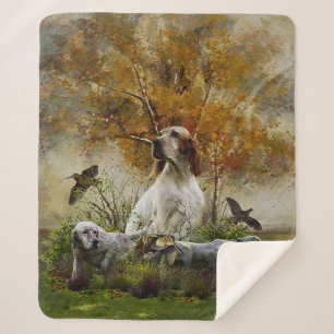 English setter with pheasants, art  sherpa blanket