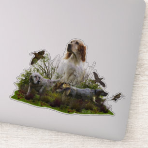 English setter with pheasants, art sticker