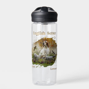 English setter with pheasants, art water bottle