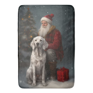 English Setter With Santa Claus Festive Christmas Bath Mat