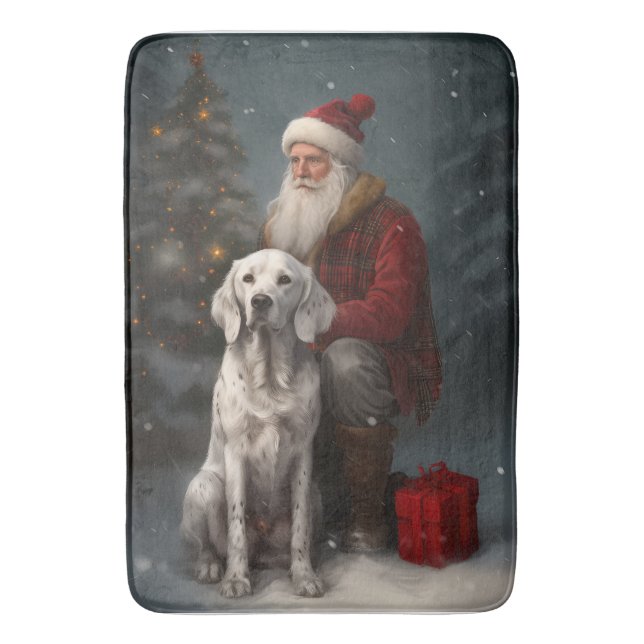English Setter With Santa Claus Festive Christmas Bath Mat (Front Vertical)