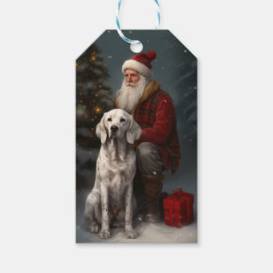 English Setter With Santa Claus Festive Christmas Gift Tags