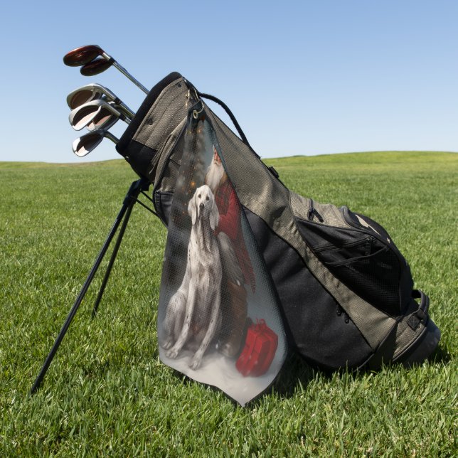 English Setter With Santa Claus Festive Christmas Golf Towel (Green)