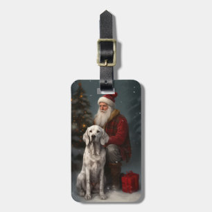 English Setter With Santa Claus Festive Christmas Luggage Tag