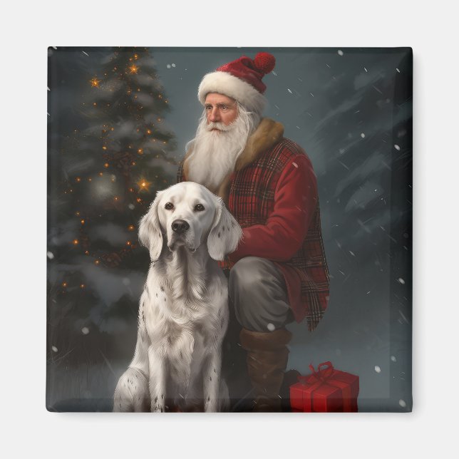 English Setter With Santa Claus Festive Christmas Magnet (Front)