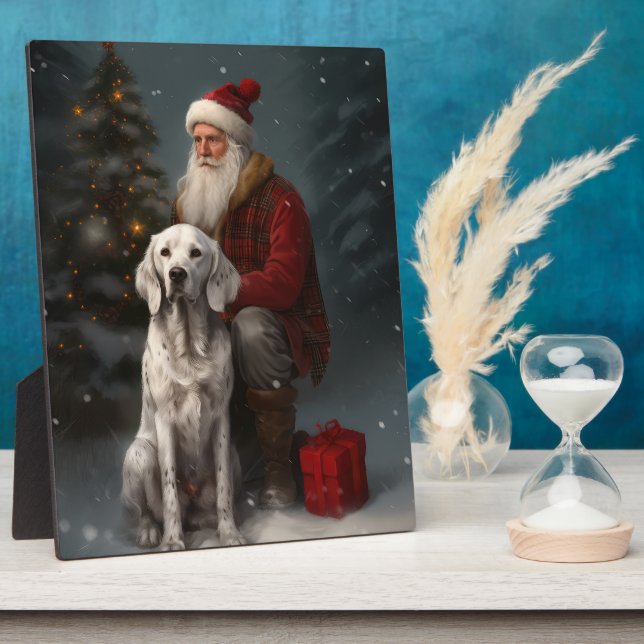 English Setter With Santa Claus Festive Christmas Plaque (Side)