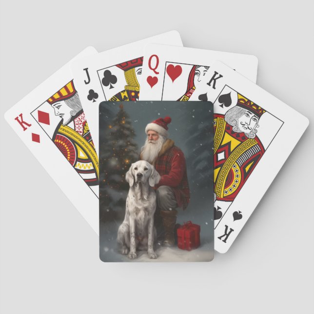 English Setter With Santa Claus Festive Christmas Playing Cards (Back)