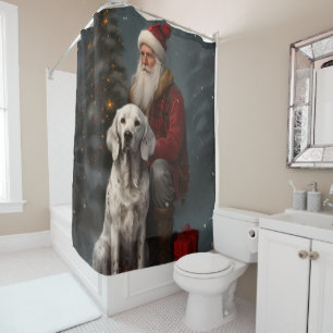English Setter With Santa Claus Festive Christmas Shower Curtain