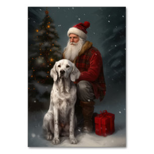 English Setter With Santa Claus Festive Christmas Table Number
