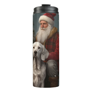 English Setter With Santa Claus Festive Christmas Thermal Tumbler