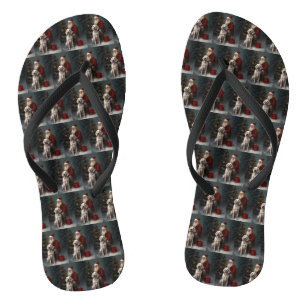 English Setter With Santa Claus Festive Christmas Thongs