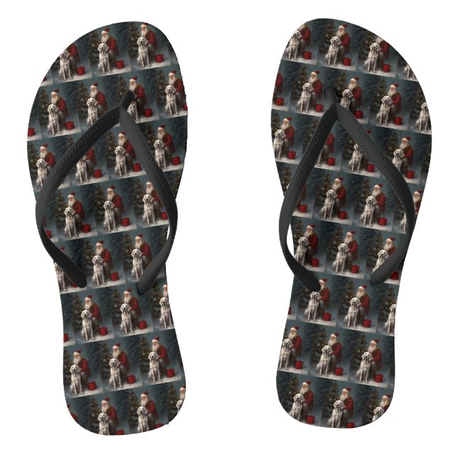 English Setter With Santa Claus Festive Christmas Thongs (Footbed)