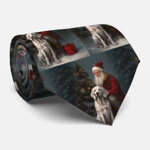 English Setter With Santa Claus Festive Christmas Tie